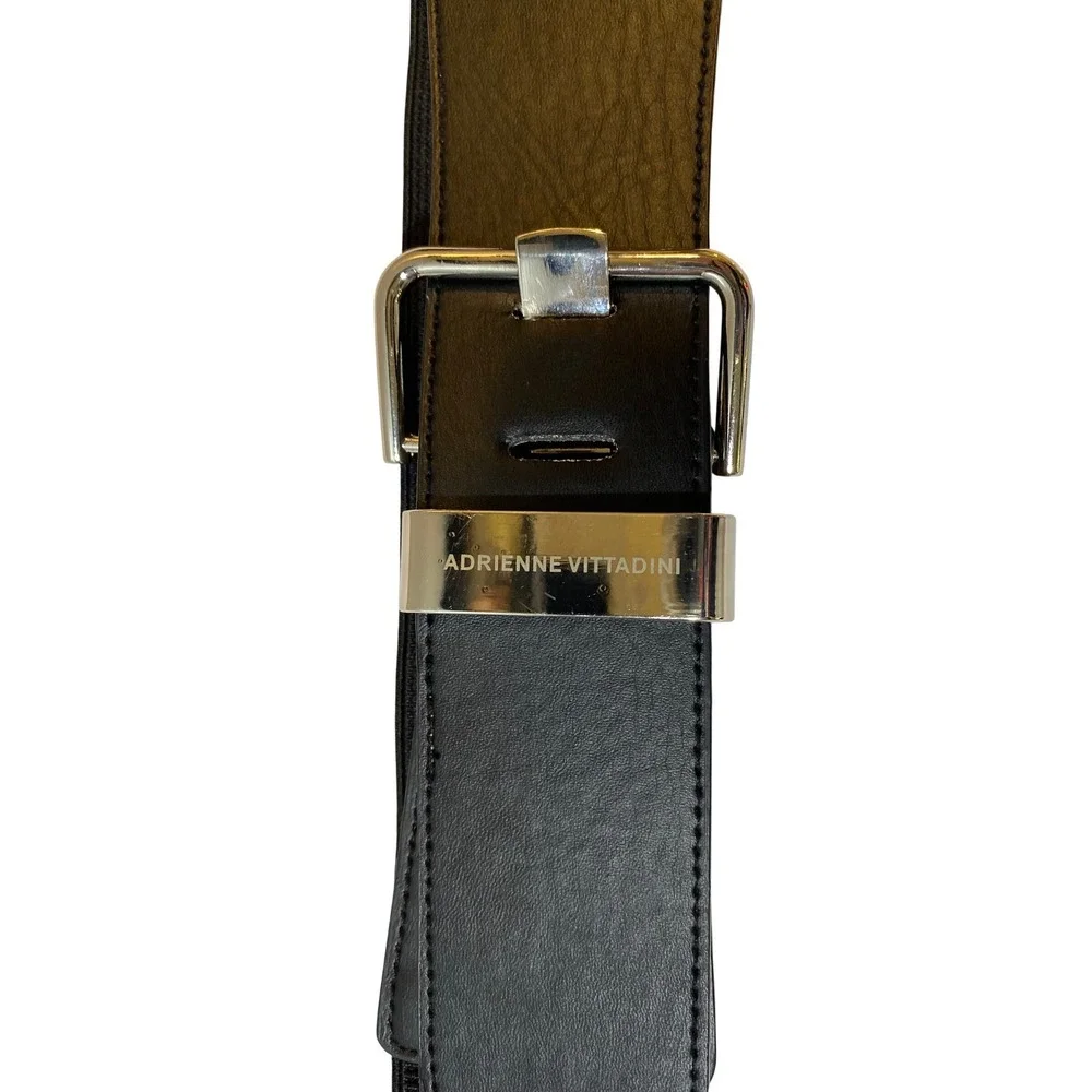 Adrienne Vittadini Black Wide Elastic Cinch Waist‎ Belt Silver Buckle 1X